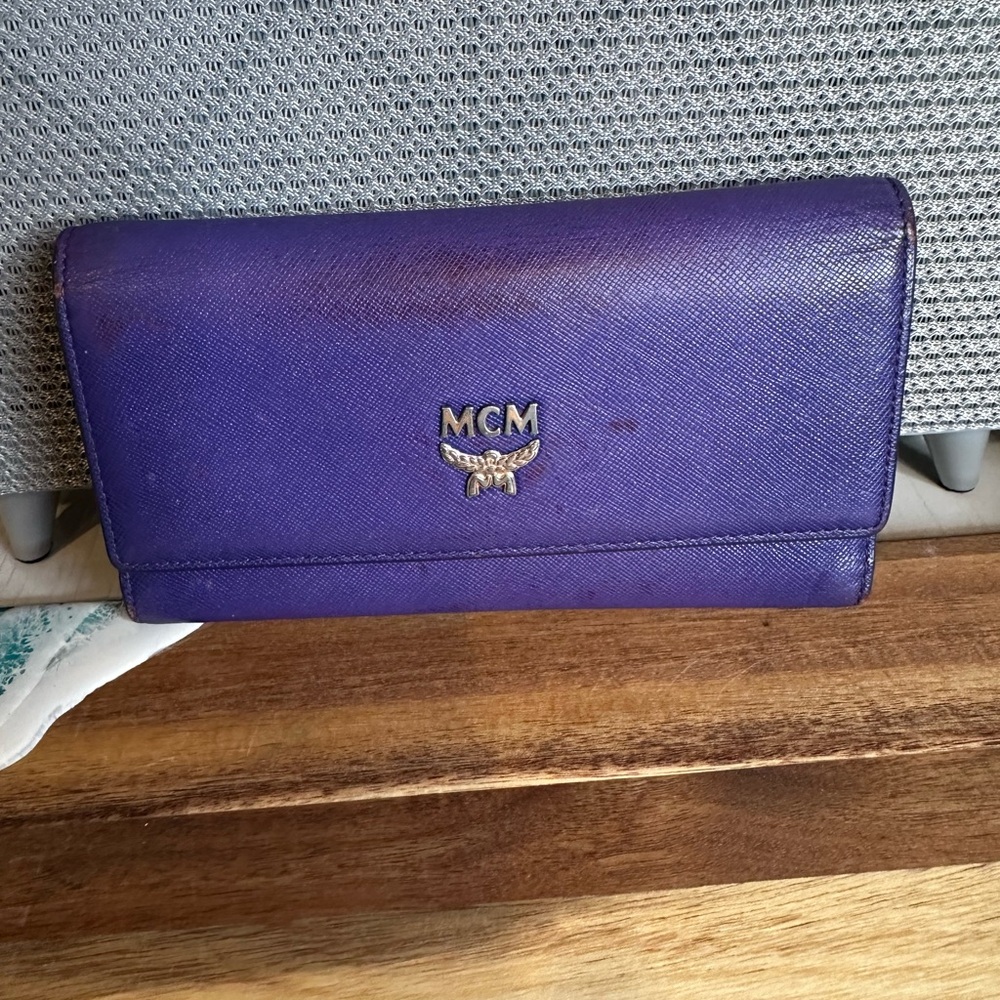 MCM Violet Leather Clutch